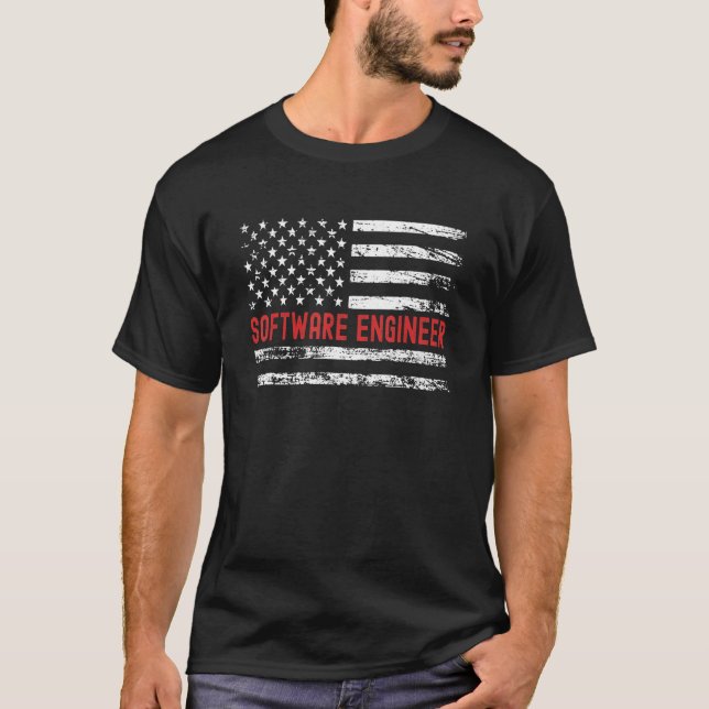 Software Engineer USA Flag Profession Retro Job Ti T-Shirt (Front)