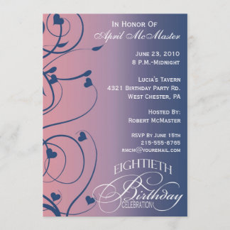 Sohisticated Swirls 80th Birthday Invitation
