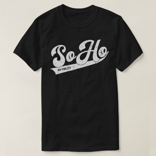 Soho New York City Typographic Distressed Design  T-Shirt (Design Front)