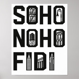 SoHo NoHo FiDi NYC Neighbourhood Lettering Poster