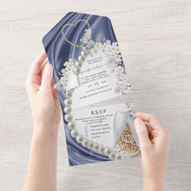 Soie Bleue et Perles sur une seule invitation de m (Déchirure)