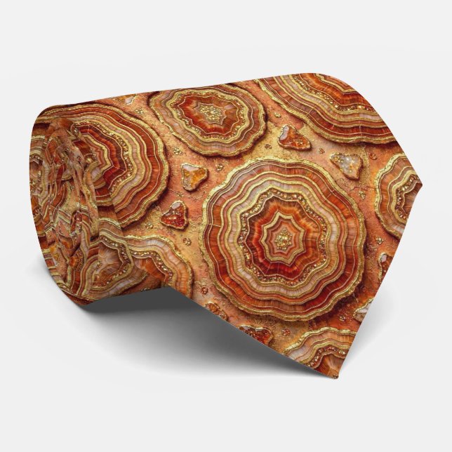 Soie fausse de luxe | Col cravate géode Rust + Or (Roulé)