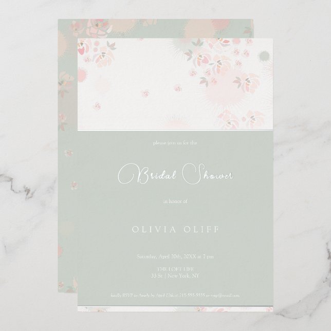 Soin Thé Roses Fête des mariées Foil Invitation (Recto/Verso)