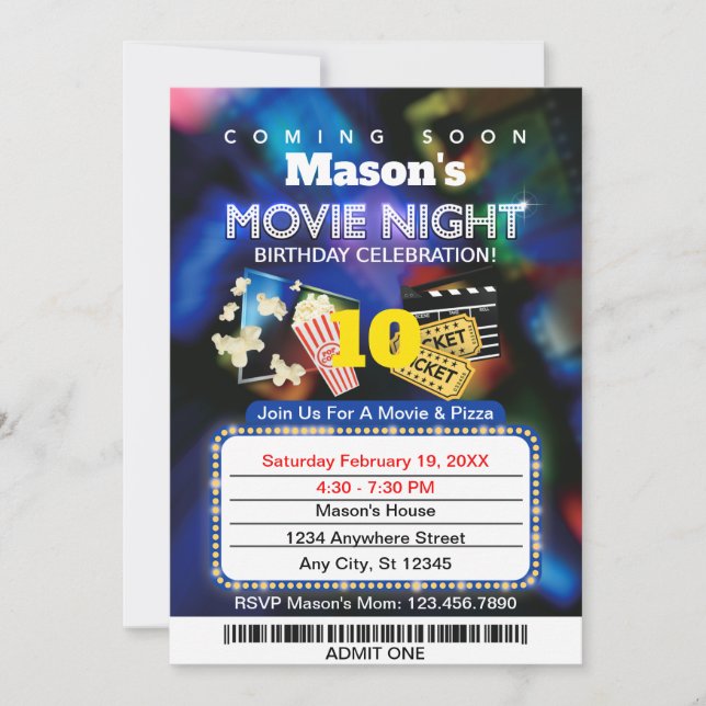 Soirée cinéma Anniversaire Fête Invitation (Devant)