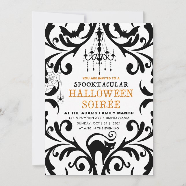 Soirée de Halloween Damask Glam Invitation (Devant)