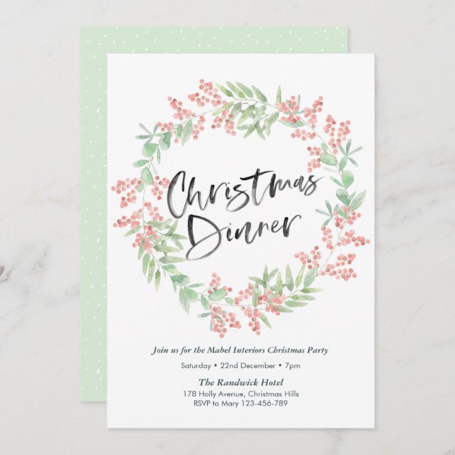 Soirée de Noël Invitation | couronne (Devant / Derrière)