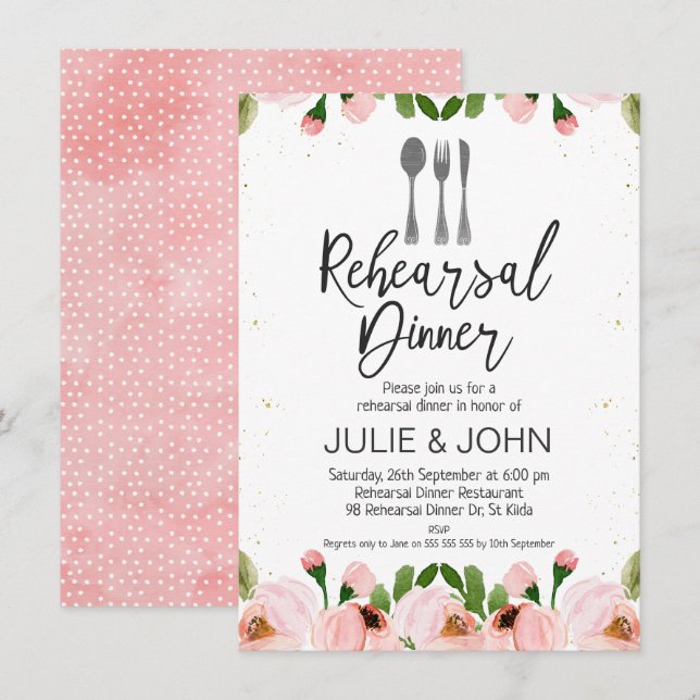 soirée de répétition florale aquarelle Invitation (Devant / Derrière)
