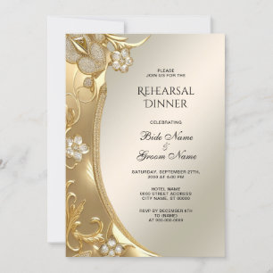 Soirée de répétition Florale Ornate Or Invitation