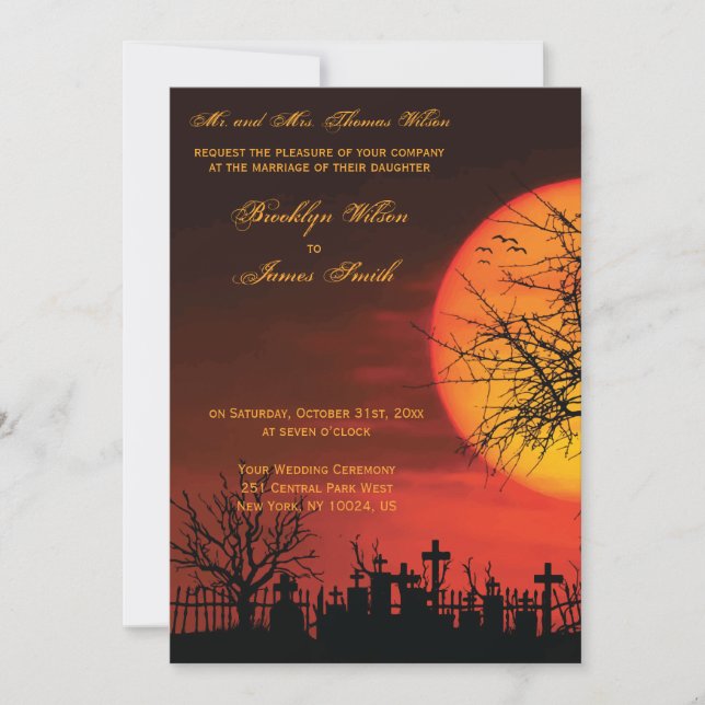 Soirée des invitations de mariage d'Halloween élég (Devant)
