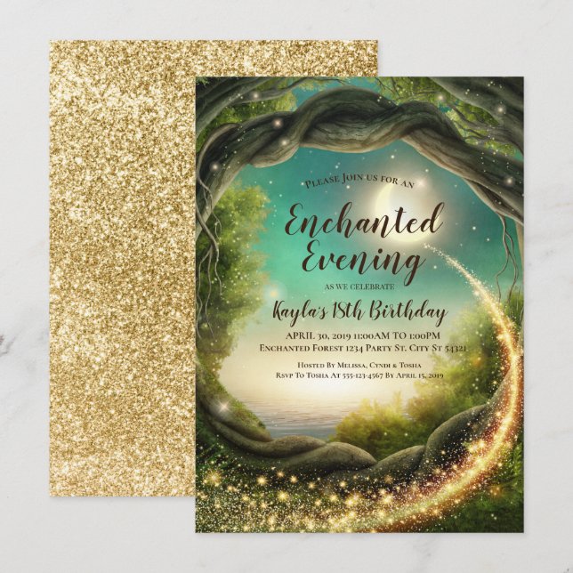 Soirée Enchantée, Cartes d'Invitation Pailletées (Devant / Derrière)