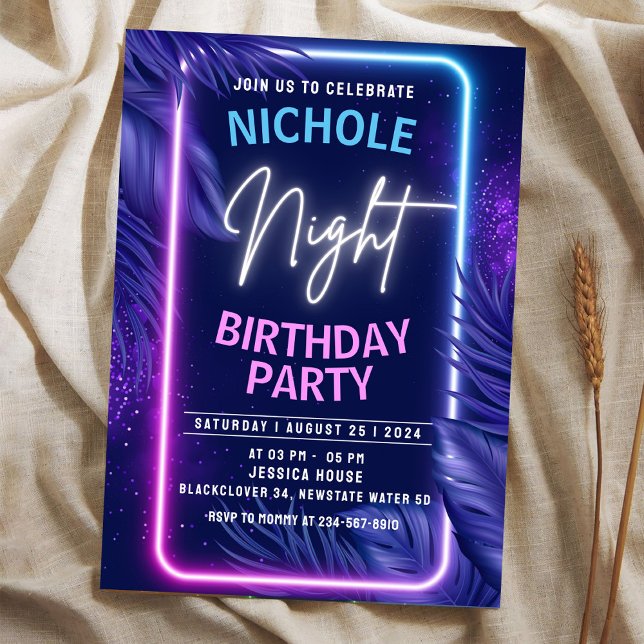 Soirée luisante Anniversaire Invitation (Zazzle Night Glow Party Birthday Invitation)
