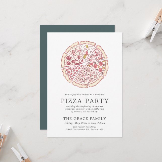 Soirée Pizza Classique | Invitation (Devant/Arrière en situation)