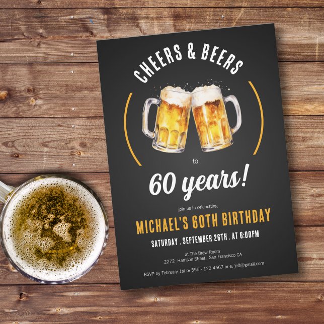 Soirées et bières 60e anniversaire Invitation de f (Cheers and Beers 60th Birthday Party Invitation)