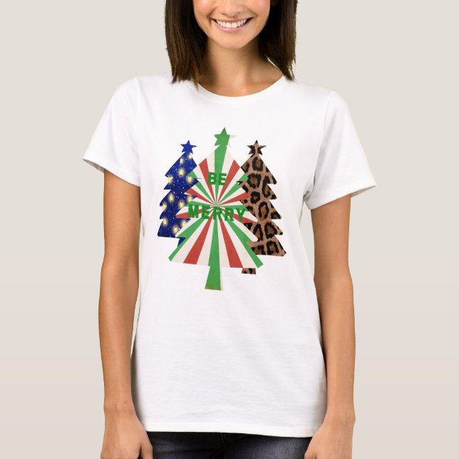 Sois Joyeux Noël Rouge Vert léopard Bleu T-shirt (Devant)