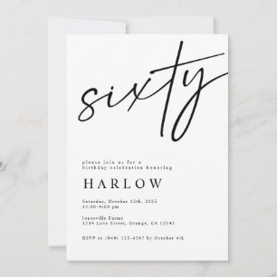 Soixante Black and White Birthday Invitation