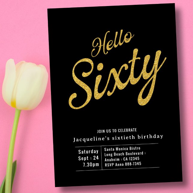 Soixante Black Gold Moderne 60e Invitation anniver (Créateur téléchargé)
