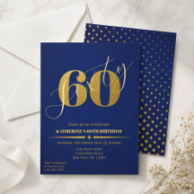 Soixante Élégante Invitation Bleu & Or pour 60e An