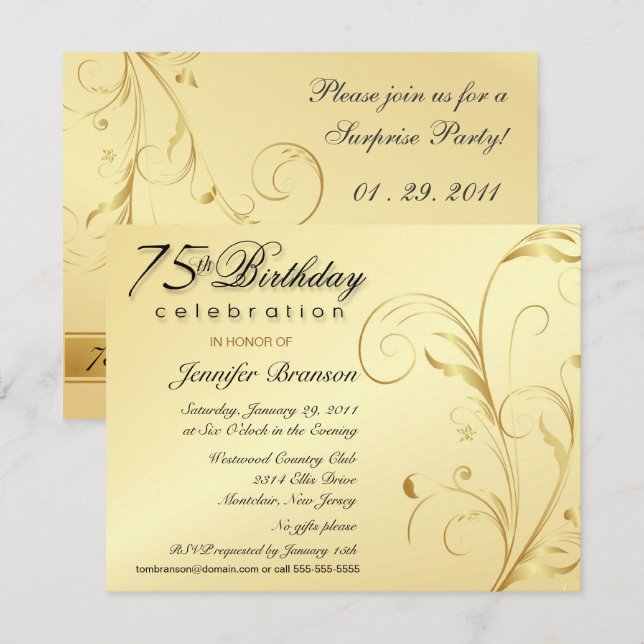 Soixante-quinzième invitations élégantes de fête (Devant / Derrière)