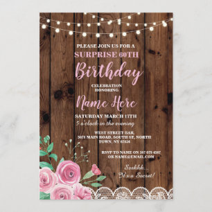 soixantième Invitation rose floral de surprise de