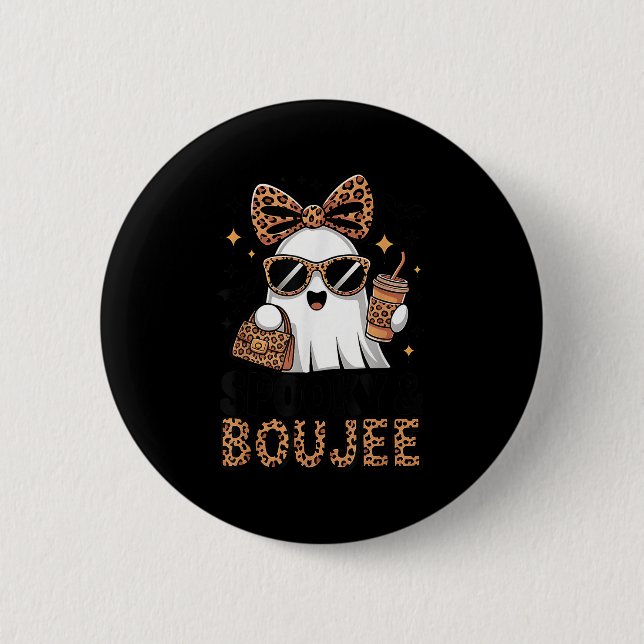 Soky &amp; Boujee Ghost Coquette Leopard Boo Jee H 2 Inch Round Button (Front)