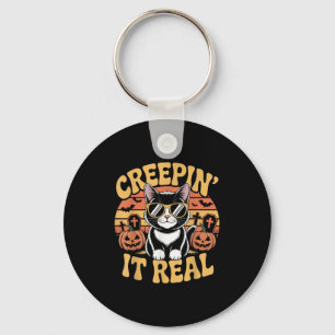 Soky Cute Creen' It Real Funny Cat Halloween Pun G Keychain