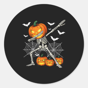 Soky Dabbing Pumpkin Head Skeleton Halloween Skele Classic Round Sticker