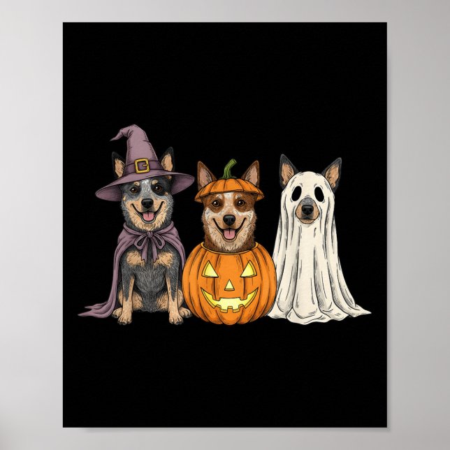 Soky Ghost Blue Heeler Pumpkin Halloween Dog Lover Poster (Front)