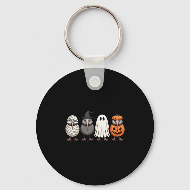 Soky Ghost Kiwi Bird Pumpkin Halloween Skeleton  Keychain (Front)
