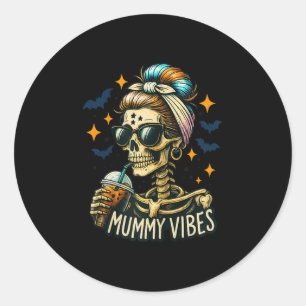 Soky Mummy Skeleton Coffee Vibes Halloween Mom Pro Classic Round Sticker