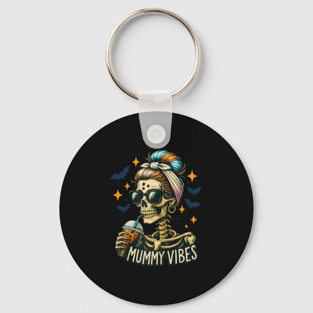 Soky Mummy Skeleton Coffee Vibes Halloween Mom Pro Keychain (Front)