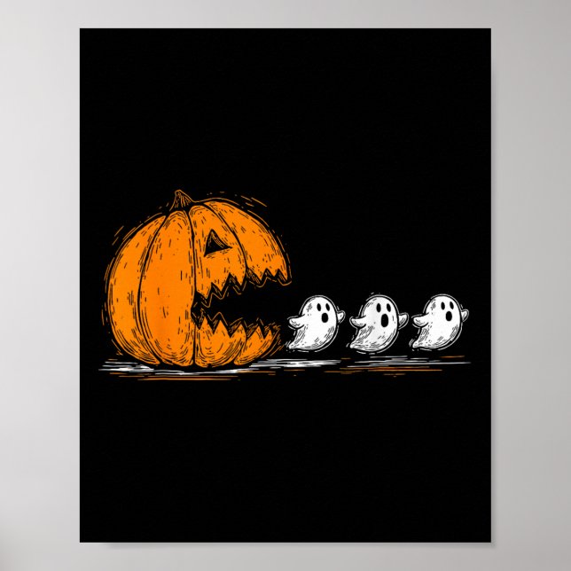Soky Pumpkin Chasing Cute Ghosts Halloween Parade  Poster (Front)