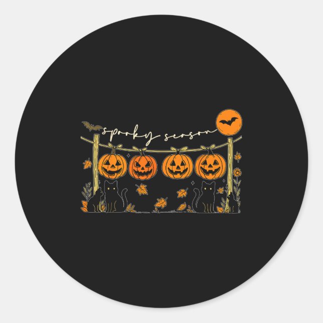Soky Season Retro Halloween Black Cat Pumpkin Fall Classic Round Sticker (Front)