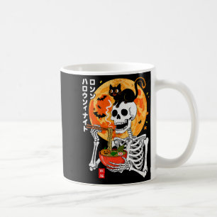 Soky Skeleton Eating Ramen Bowl With Cat Halloween Coffee Mug