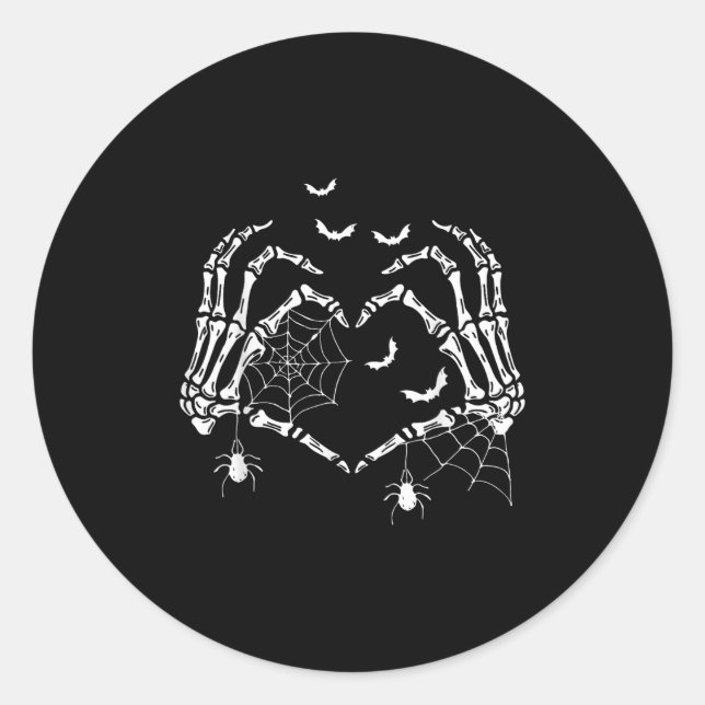 Soky Skeleton Hands Heart Sign Halloween Vibes Wom Classic Round Sticker (Front)