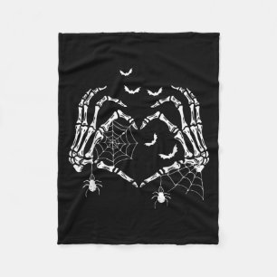 Soky Skeleton Hands Heart Sign Halloween Vibes Wom Fleece Blanket