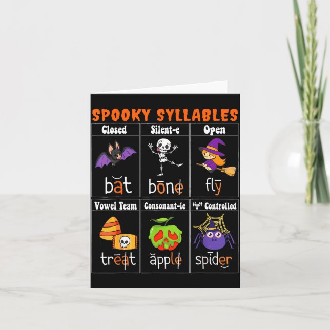 Soky Syllables Funny Halloween Educational Teacher Card (Front)