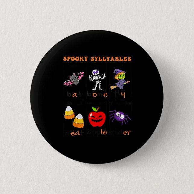 Soky Syllables Teacher Funny Halloween Educational 2 Inch Round Button (Front)