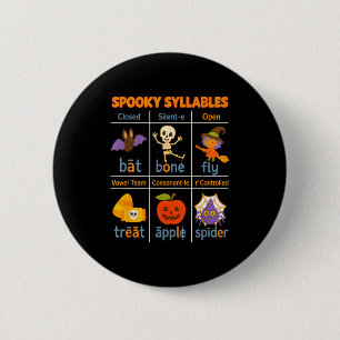 Soky Syllables Teacher Funny Halloween Educational 2 Inch Round Button