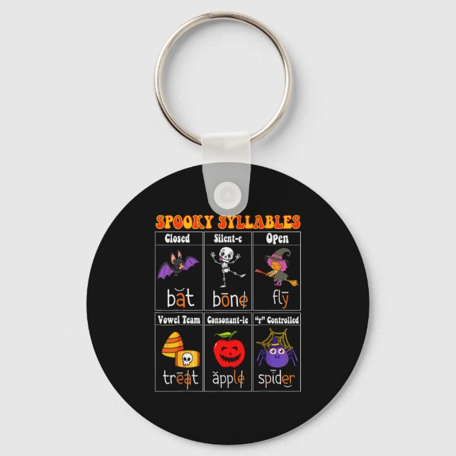 Soky Syllables Teacher Funny Halloween Educational Keychain (Front)