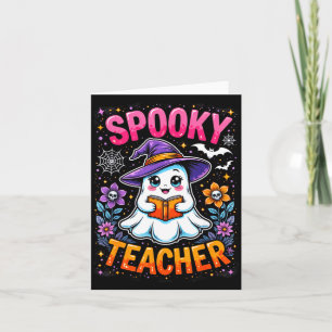 Soky Teacher Cute Ghost Reading Book Funny Hallo Card