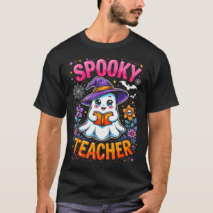 Soky Teacher Cute Ghost Reading Book Funny Hallo T-Shirt