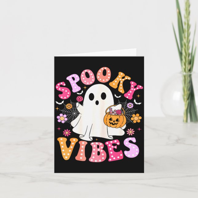 Soky Vibes Ghost Retro Groovy Halloween Women Girl Card (Front)