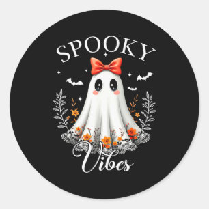 Soky Vibes Ghost Retro Groovy Halloween Women Girl Classic Round Sticker