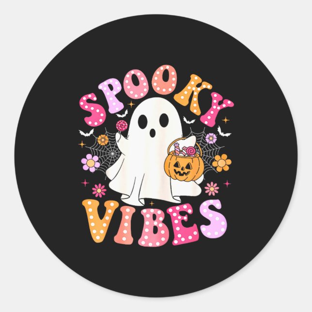 Soky Vibes Ghost Retro Groovy Halloween Women Girl Classic Round Sticker (Front)