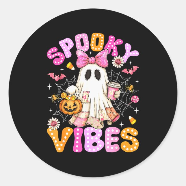 Soky Vibes Ghost Retro Groovy Halloween Women Girl Classic Round Sticker (Front)