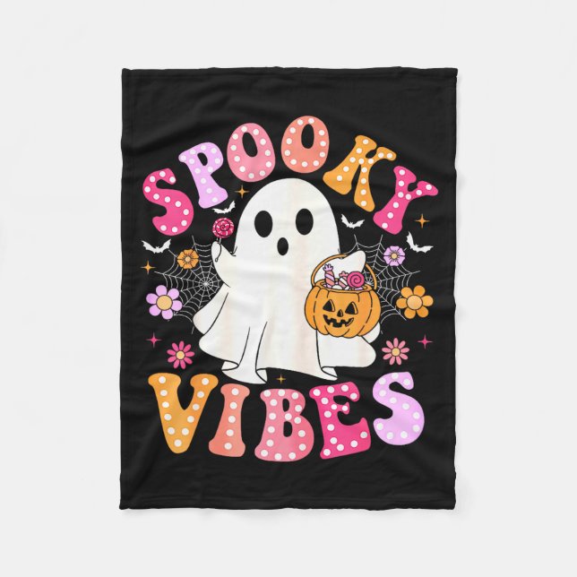 Soky Vibes Ghost Retro Groovy Halloween Women Girl Fleece Blanket (Front)