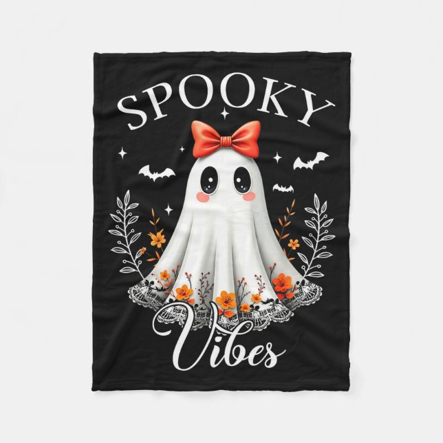 Soky Vibes Ghost Retro Groovy Halloween Women Girl Fleece Blanket (Front)