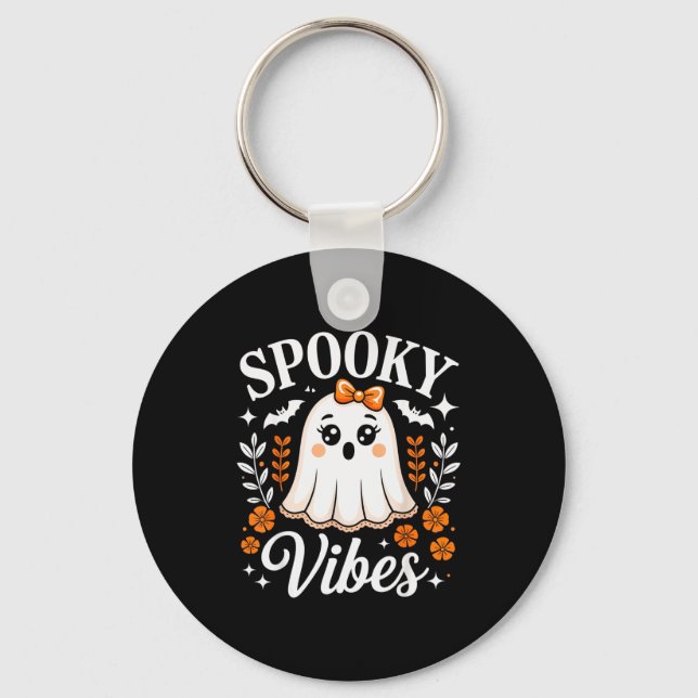 Soky Vibes Ghost Retro Groovy Halloween Women Girl Keychain (Front)