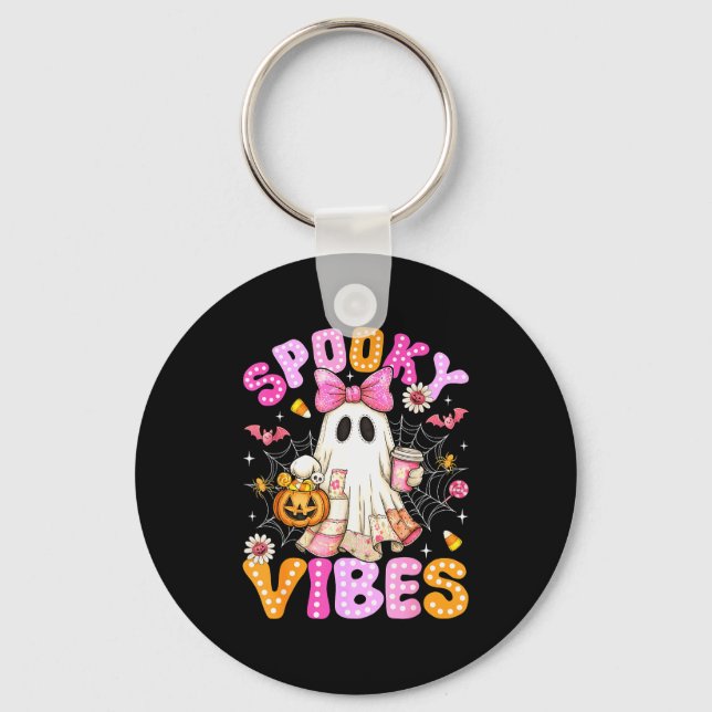 Soky Vibes Ghost Retro Groovy Halloween Women Girl Keychain (Front)