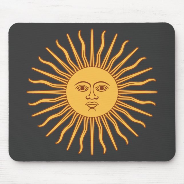 Sol de Mayo Gold Sun Face and Rays on Black Mouse Pad (Front)
